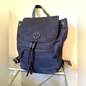 Tory Burch black nylon and leather backpack
